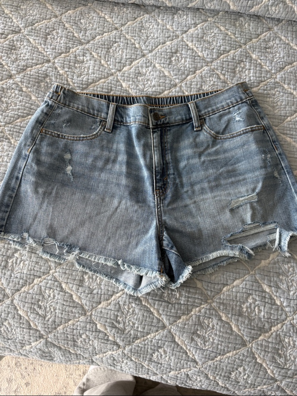 aerie Light Blue Ripped Denim Shorts
